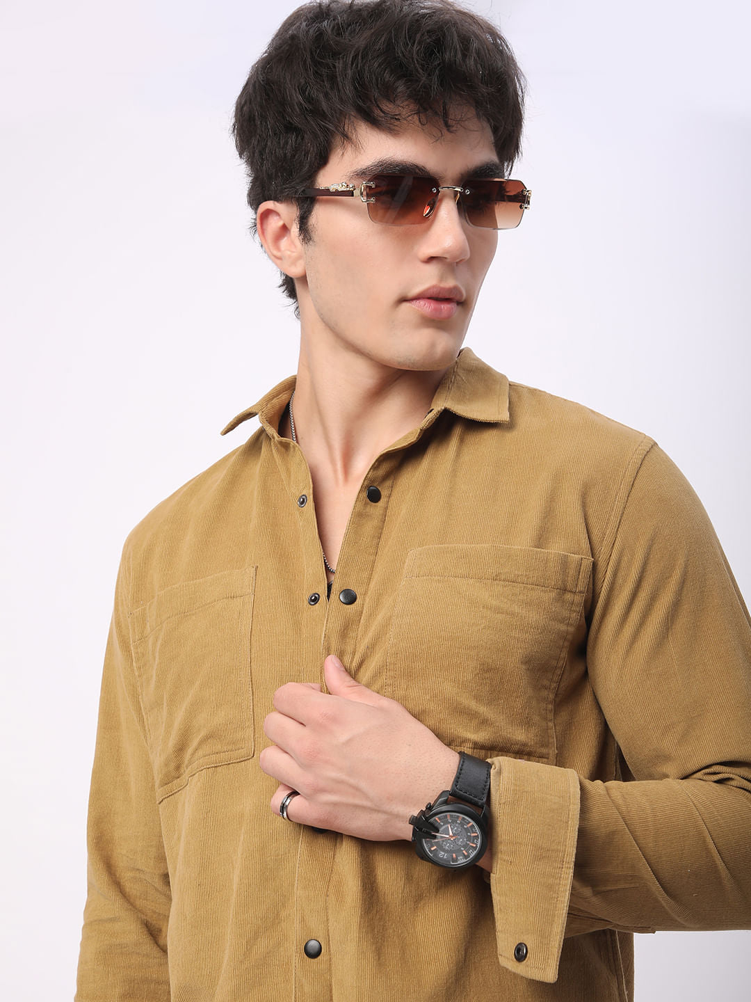 Debonair Khaki Double Pocket Corduroy Overshirt