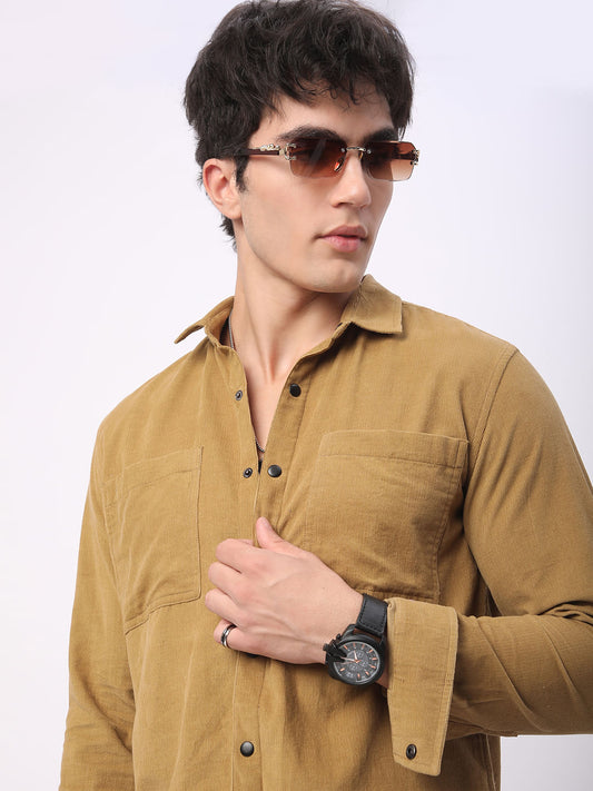 Debonair Khaki Double Pocket Corduroy Overshirt