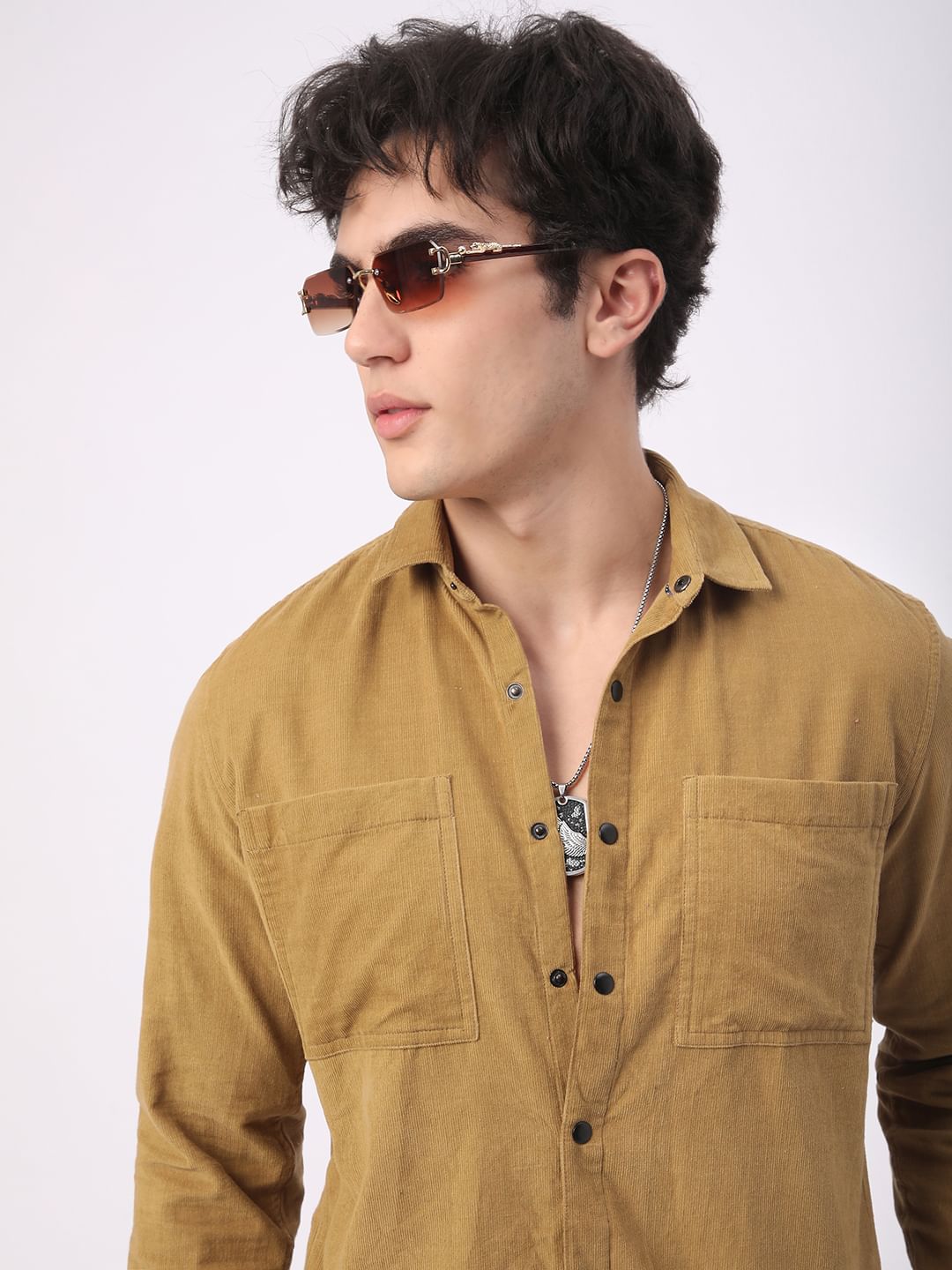 Debonair Khaki Double Pocket Corduroy Overshirt