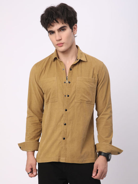 Debonair Khaki Double Pocket Corduroy Overshirt