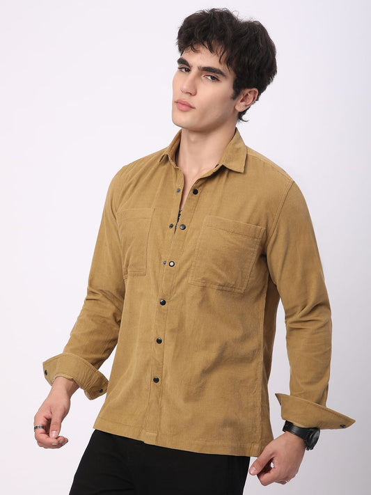 Debonair Khaki Double Pocket Corduroy Overshirt
