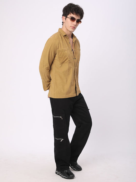 Debonair Khaki Double Pocket Corduroy Overshirt
