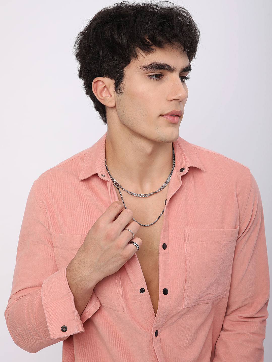 Voguish Peachy Pink Double Pocket Corduroy Overshirt