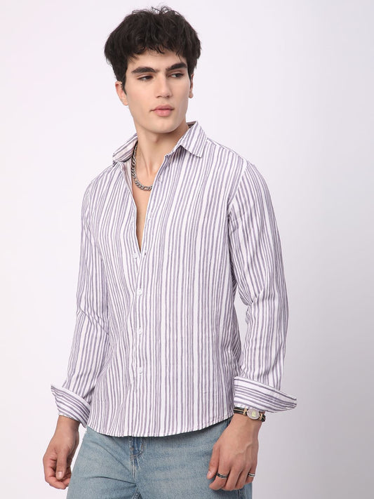 Purple & White Creased Stripe Shirt