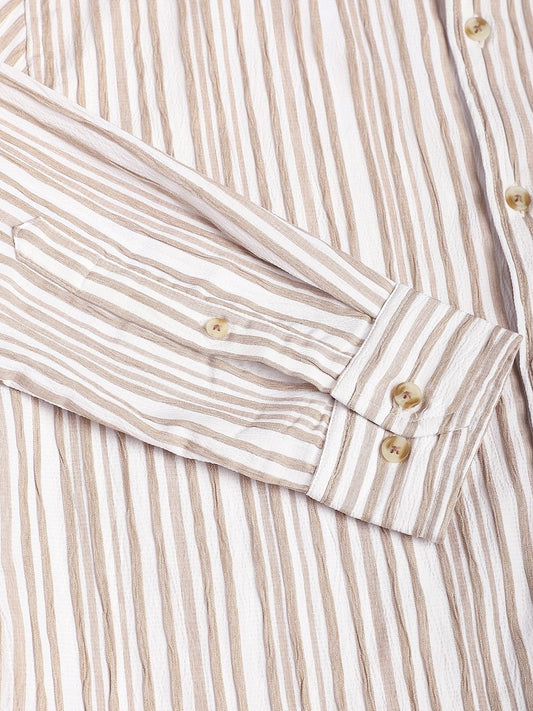 White & Beige Creased Stripe Shirt