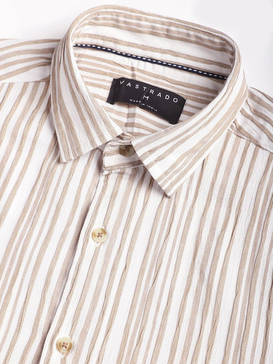 White & Beige Creased Stripe Shirt