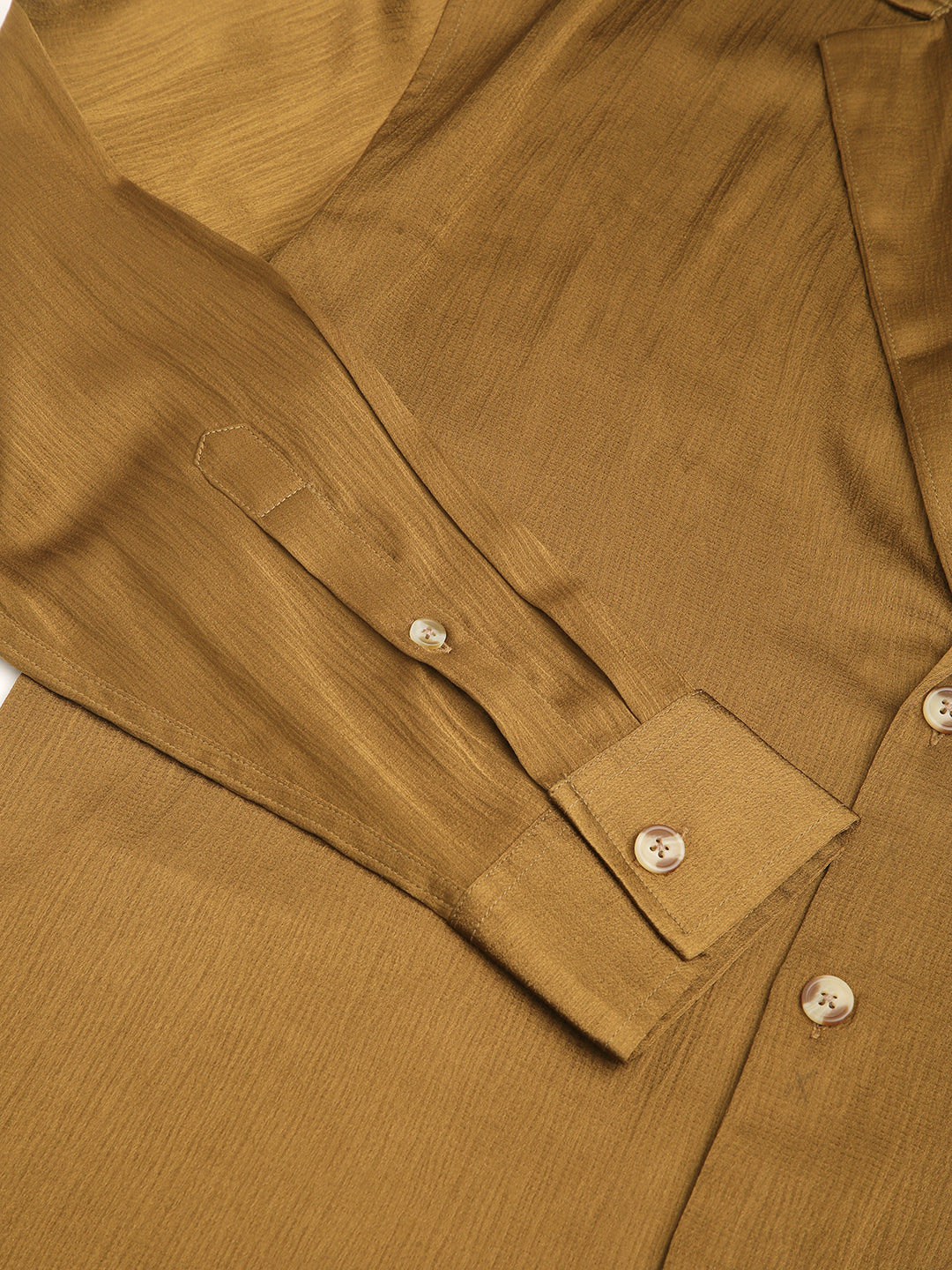 Glinty Tawny Brown Notched Lapel Collar Creased Oversized Shirt