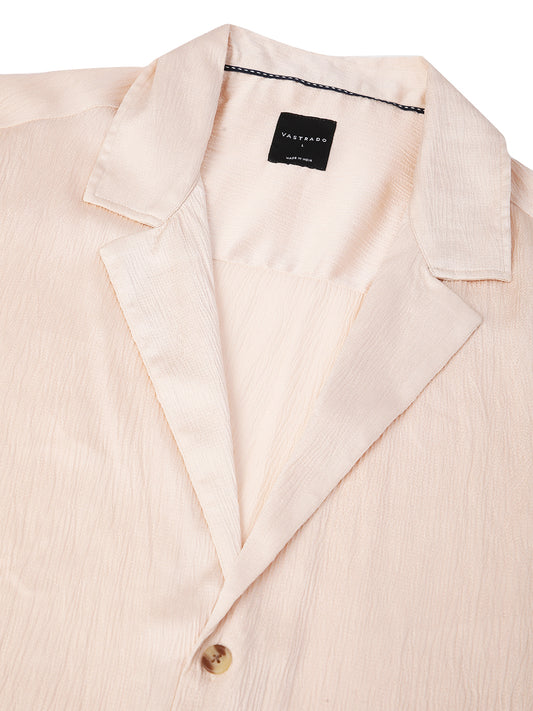 Glinty Cream Notched Lapel Collar Creased Oversized Shirt