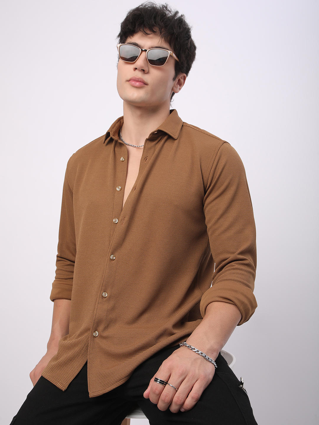 Tawny Brown Tiny Checkered Shirt