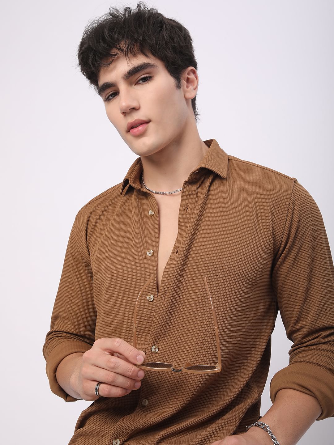 Tawny Brown Tiny Checkered Shirt