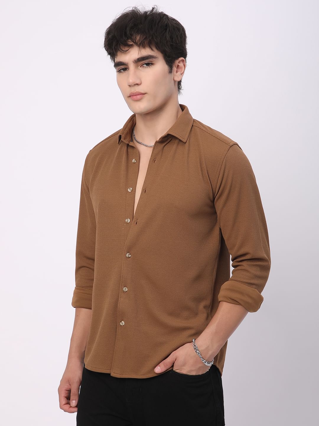 Tawny Brown Tiny Checkered Shirt