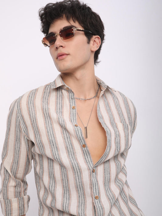 Multicolour Ticking Stripe Linen Shirt