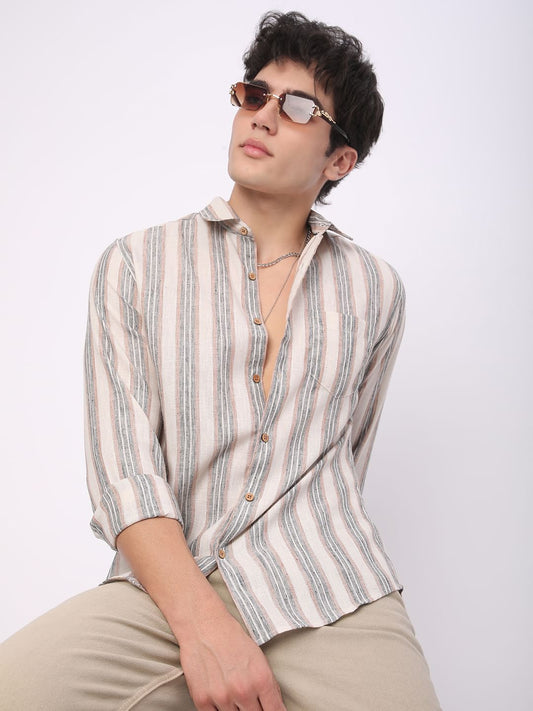 Multicolour Ticking Stripe Linen Shirt