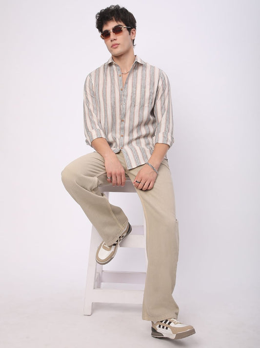 Multicolour Ticking Stripe Linen Shirt