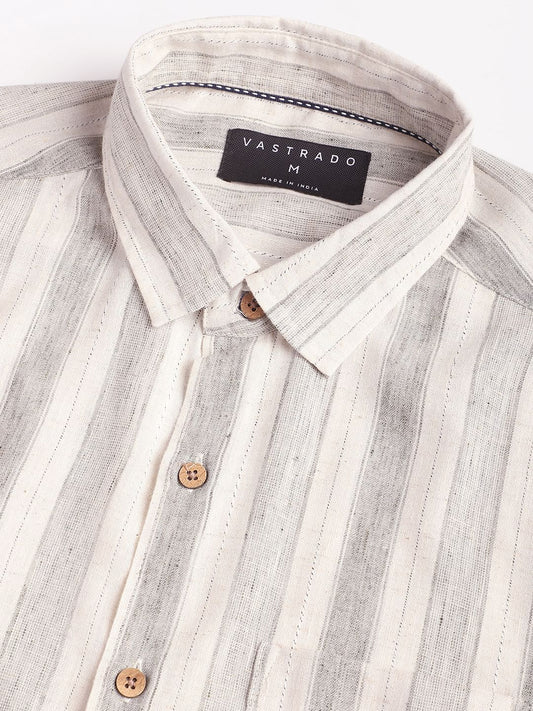 Olive & White Broad Striped Linen Shirt