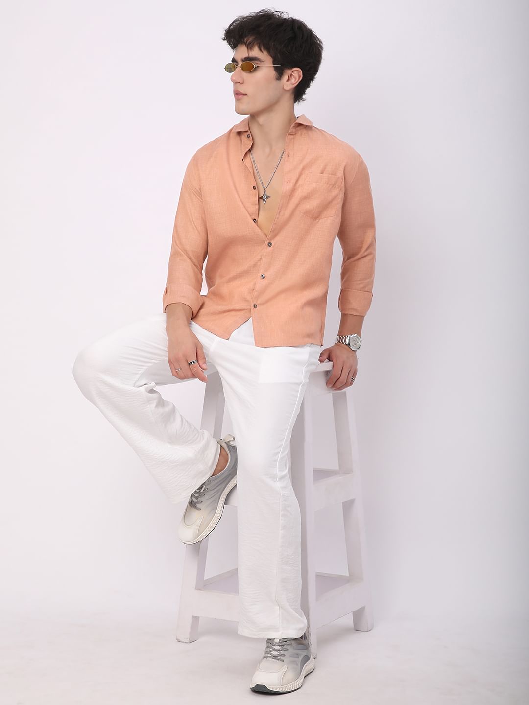 Timeless Pastel Peach Linen Shirt