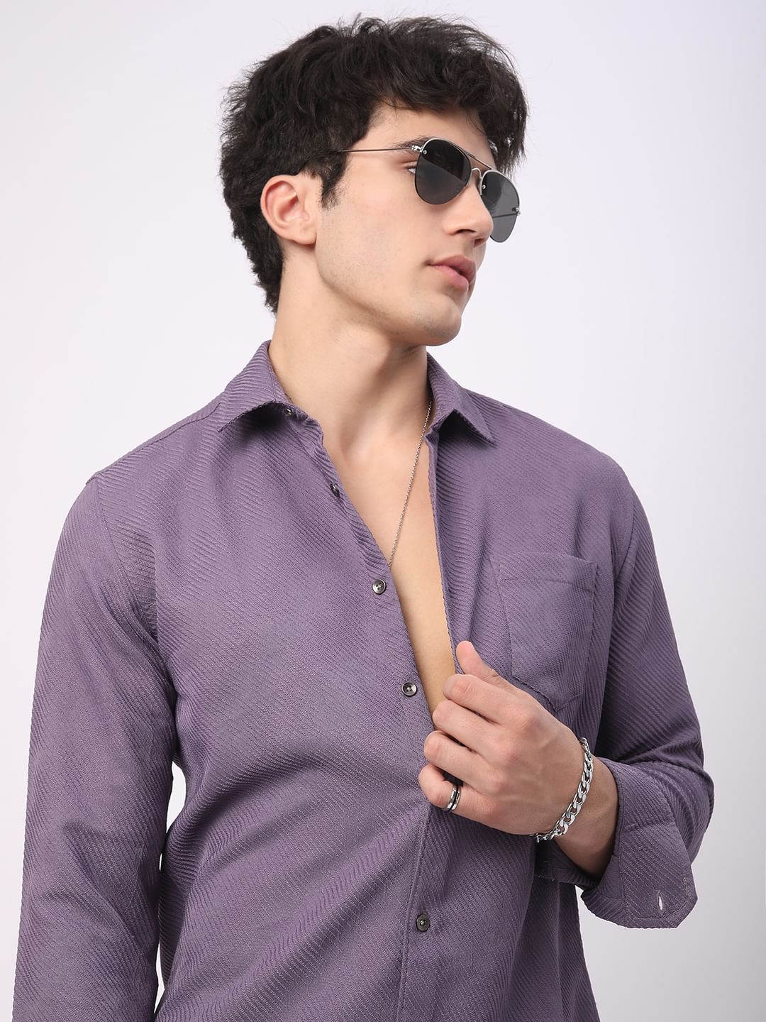 Purple Diagonal Line Jacquard Shirt