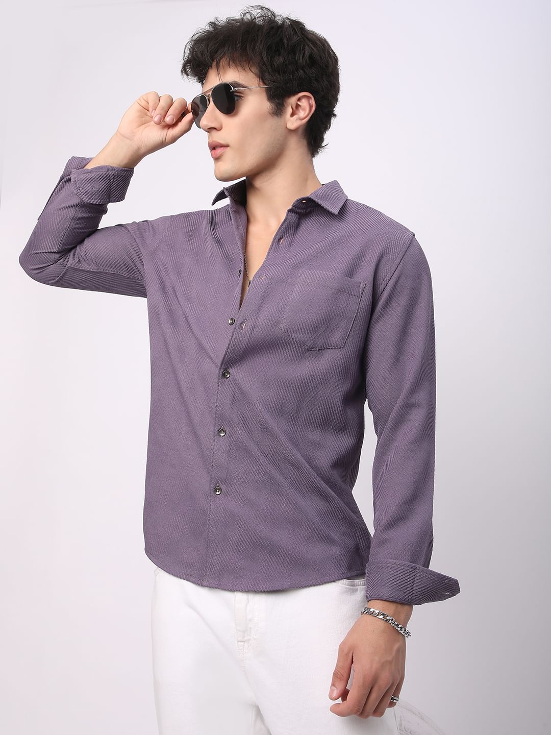 Purple Diagonal Line Jacquard Shirt