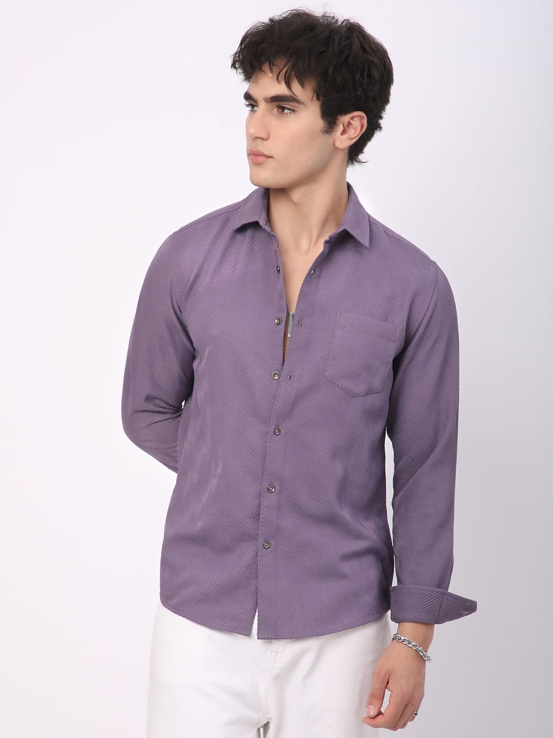 Purple Diagonal Line Jacquard Shirt