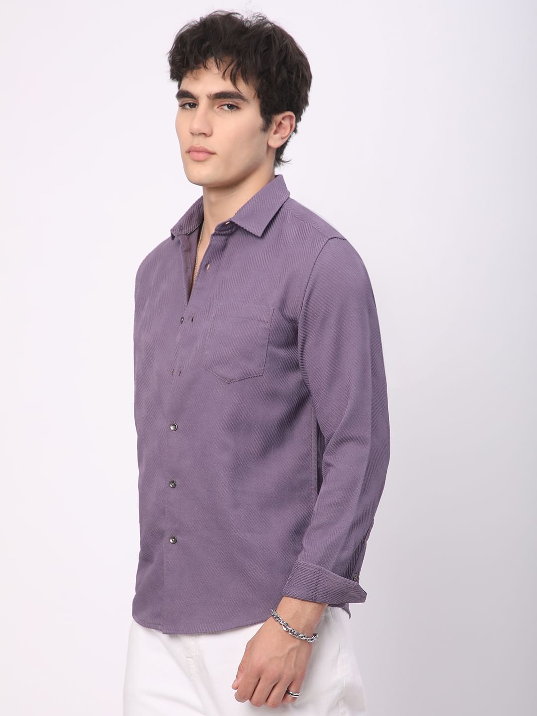 Purple Diagonal Line Jacquard Shirt