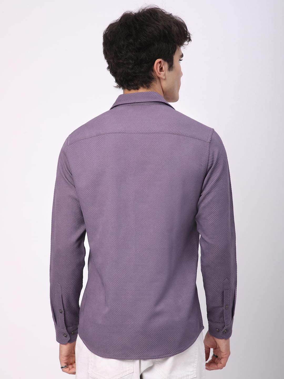 Purple Diagonal Line Jacquard Shirt