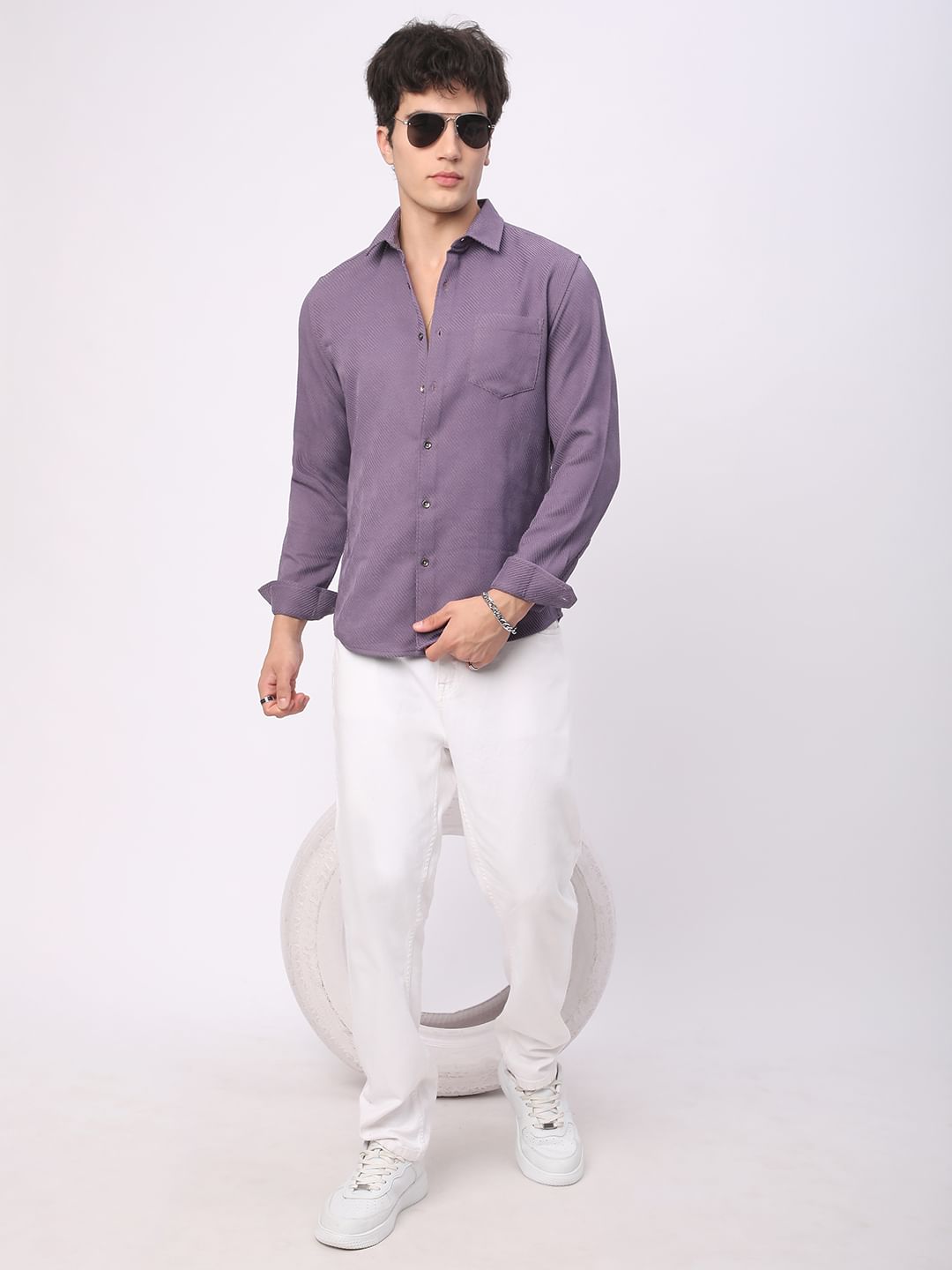 Purple Diagonal Line Jacquard Shirt