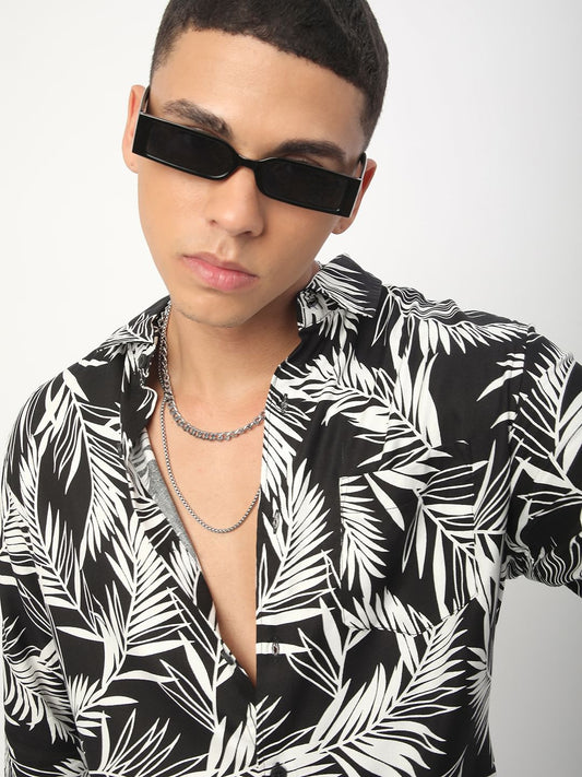 Black & White Hawaiian Printed Shirt