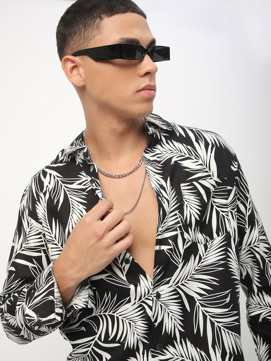 Black & White Hawaiian Printed Shirt