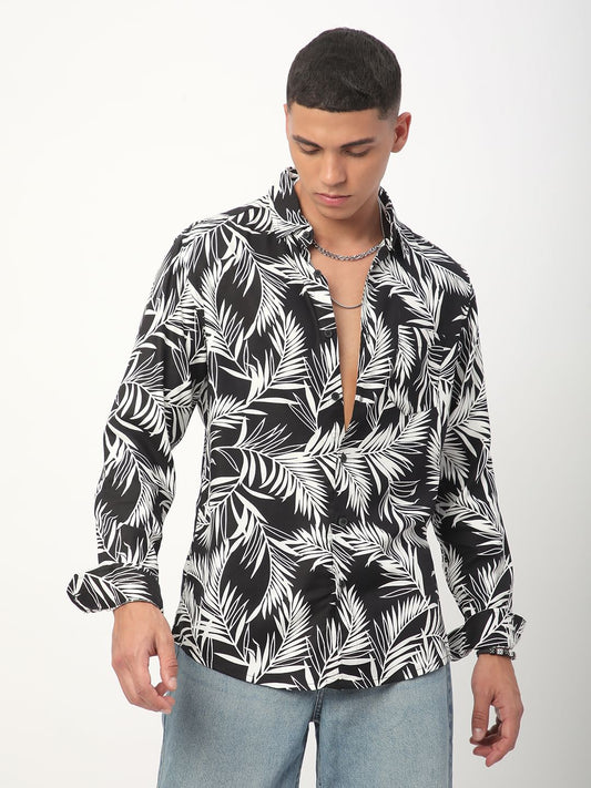 Black & White Hawaiian Printed Shirt