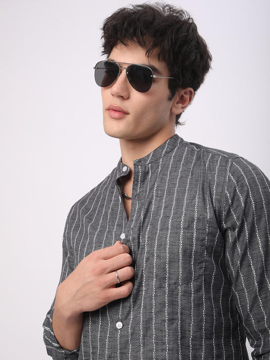 Iron Grey Dobby Striped Shirt