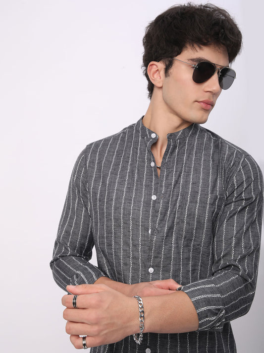 Iron Grey Dobby Striped Shirt