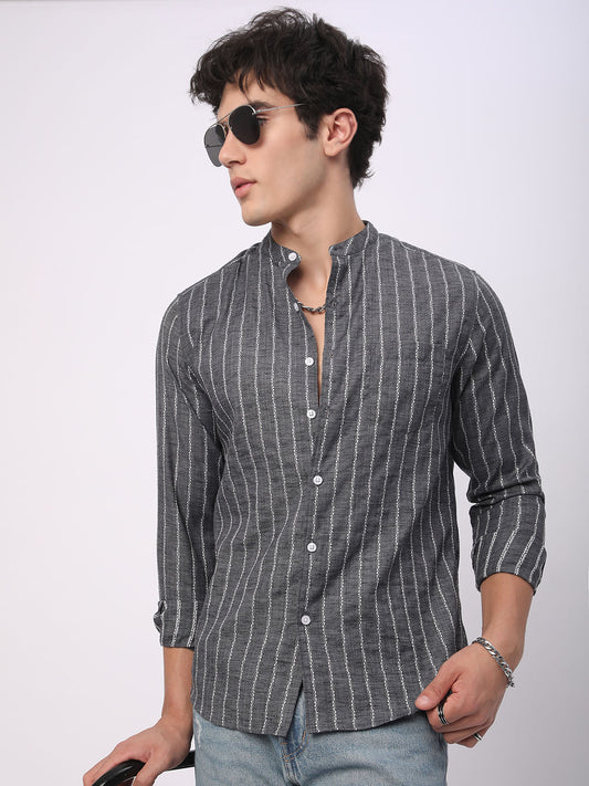 Iron Grey Dobby Striped Shirt
