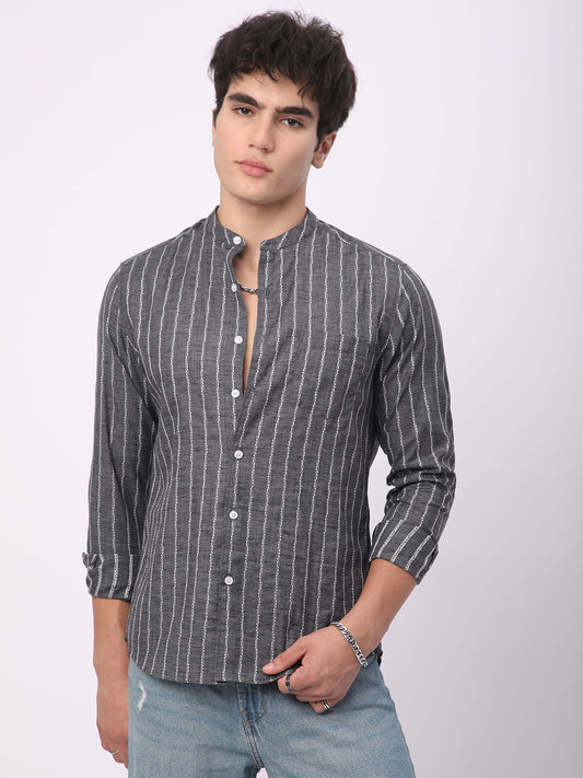 Iron Grey Dobby Striped Shirt