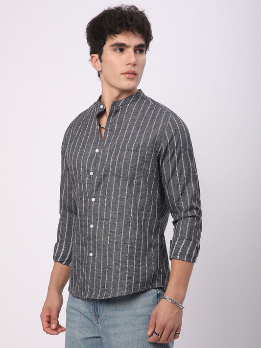 Iron Grey Dobby Striped Shirt