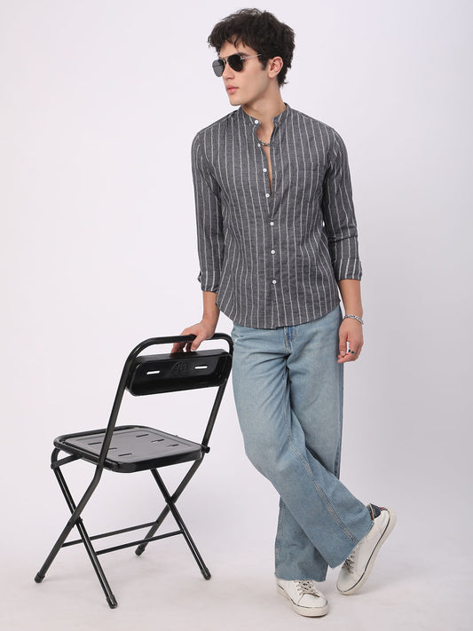Iron Grey Dobby Striped Shirt
