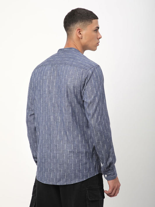 Midnight Blue Dobby Striped Mandarin Shirt