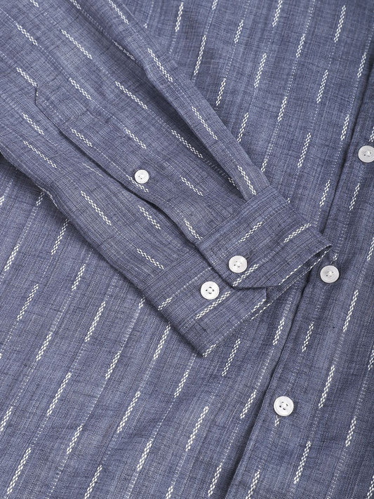 Midnight Blue Dobby Striped Mandarin Shirt