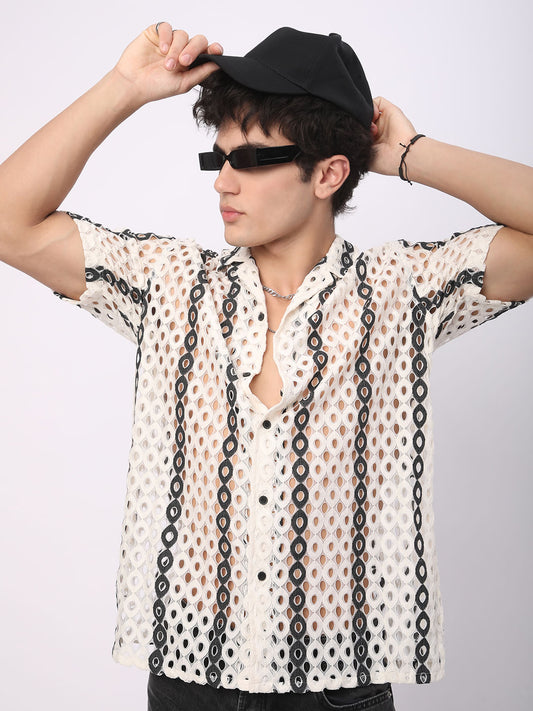 White Guipure Crochet Oversized Shirt