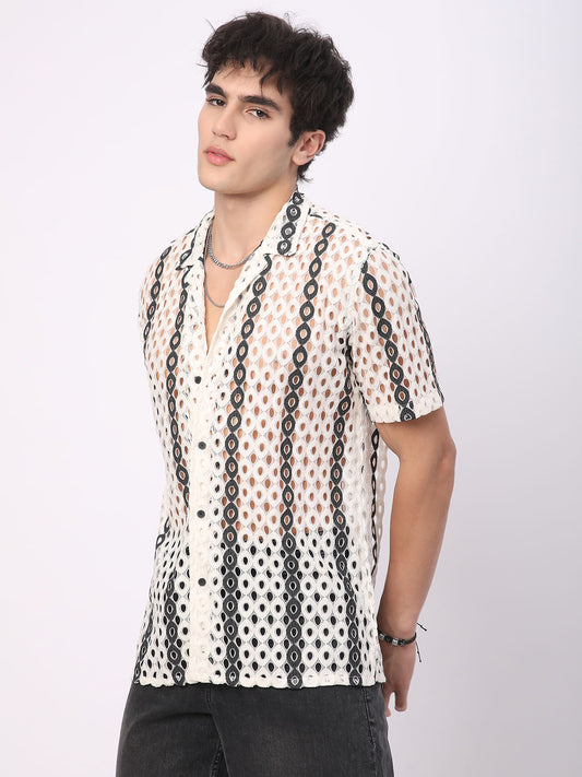 White Guipure Crochet Oversized Shirt