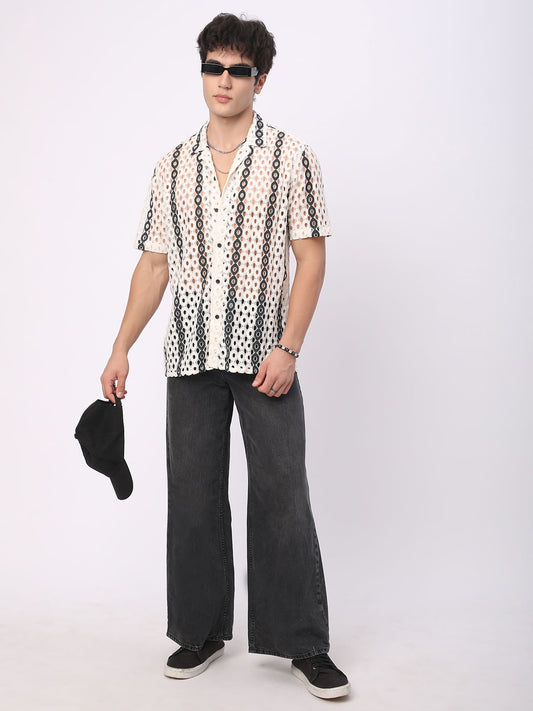 White Guipure Crochet Oversized Shirt