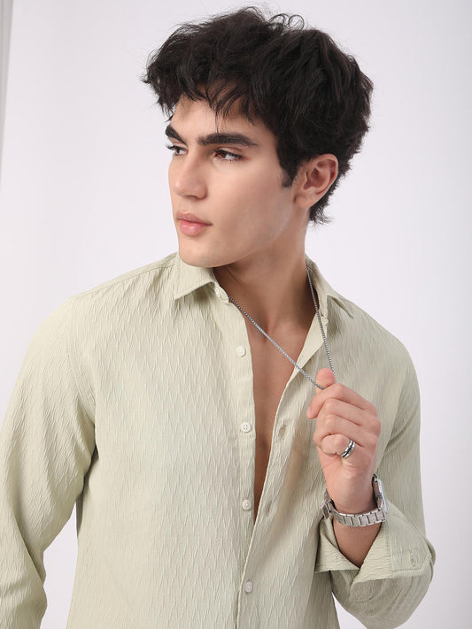 Tea Green Crinkled Textured Shirt