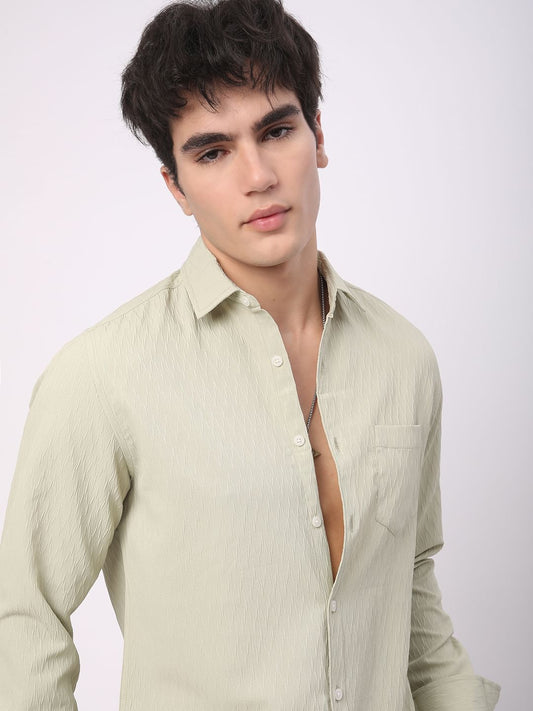 Tea Green Crinkled Textured Shirt