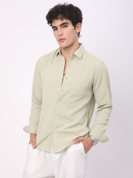 Tea Green Crinkled Textured Shirt