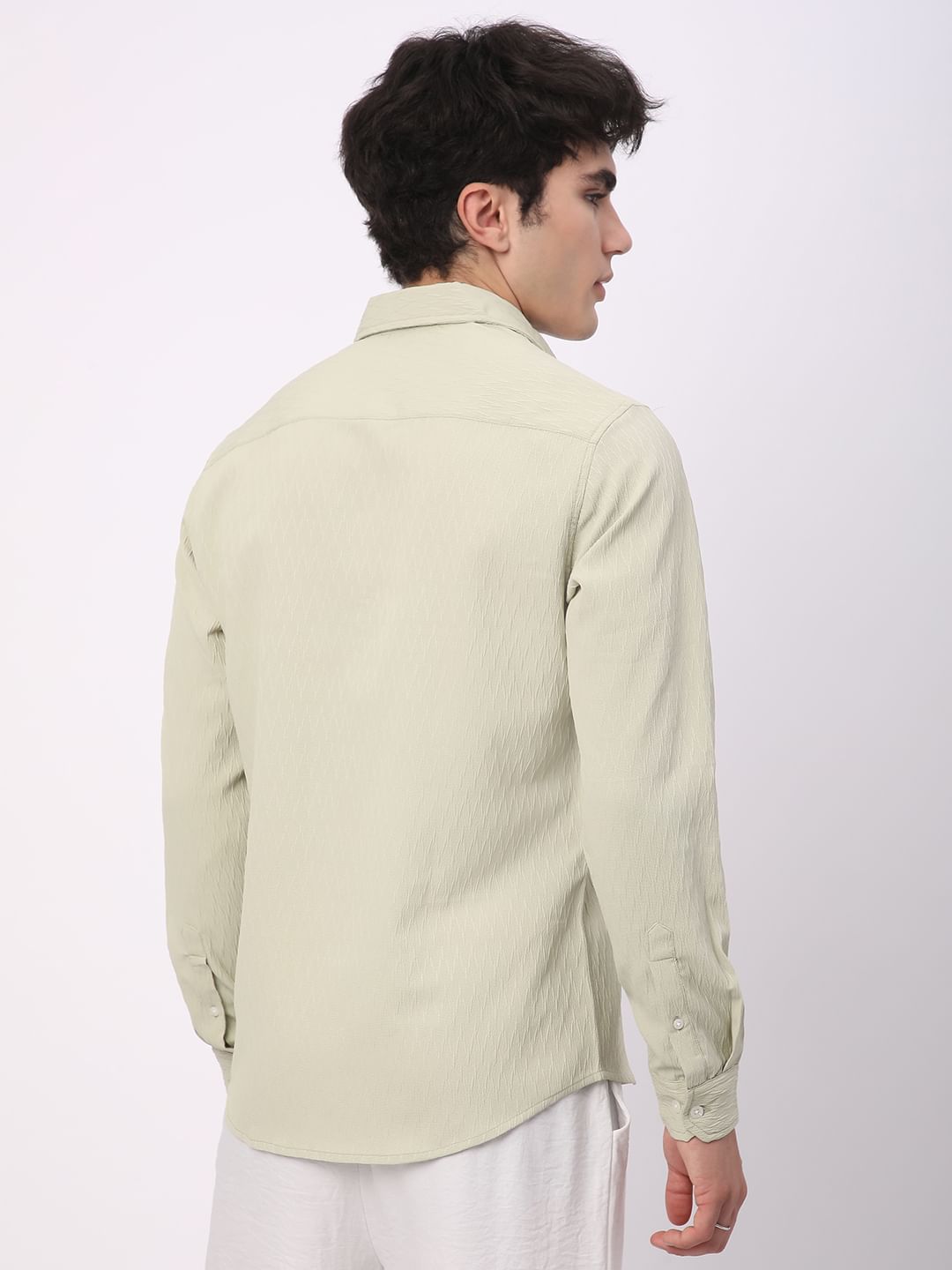 Tea Green Crinkled Textured Shirt