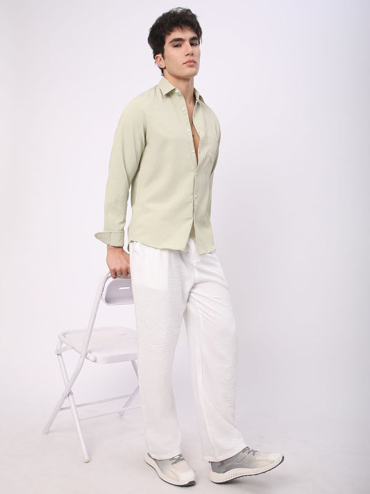 Tea Green Crinkled Textured Shirt