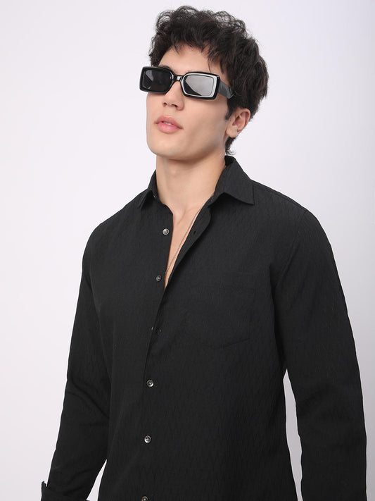 Intense Black Crinkled Textured Shirt