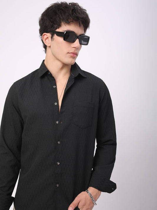 Intense Black Crinkled Textured Shirt