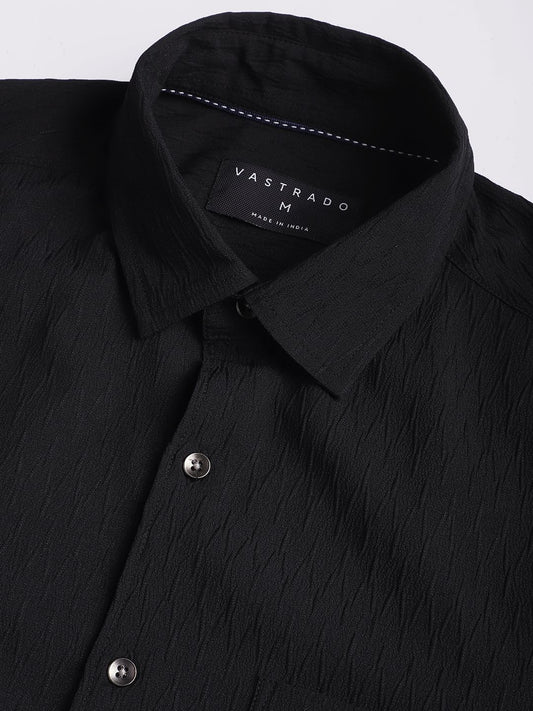 Intense Black Crinkled Textured Shirt