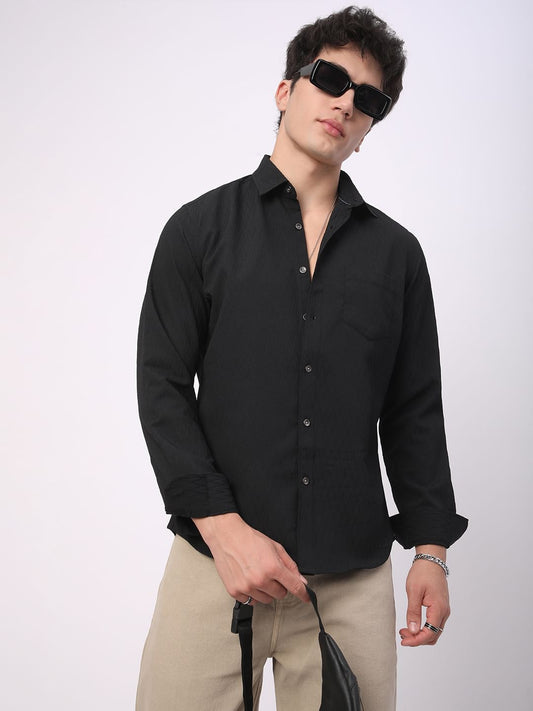Intense Black Crinkled Textured Shirt