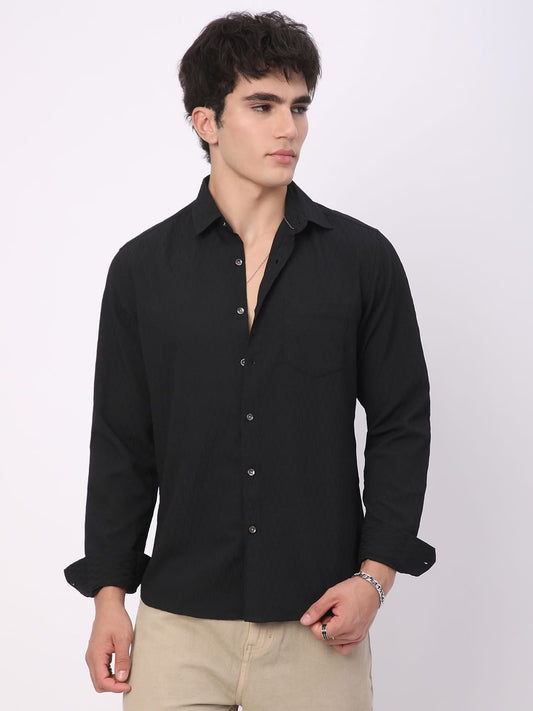 Intense Black Crinkled Textured Shirt